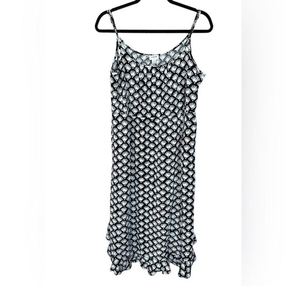 J. Crew Re-Imagined Midi Dress with Ruffle Curved Hem. Black/White Pattern Sz 14 - Picture 2 of 9